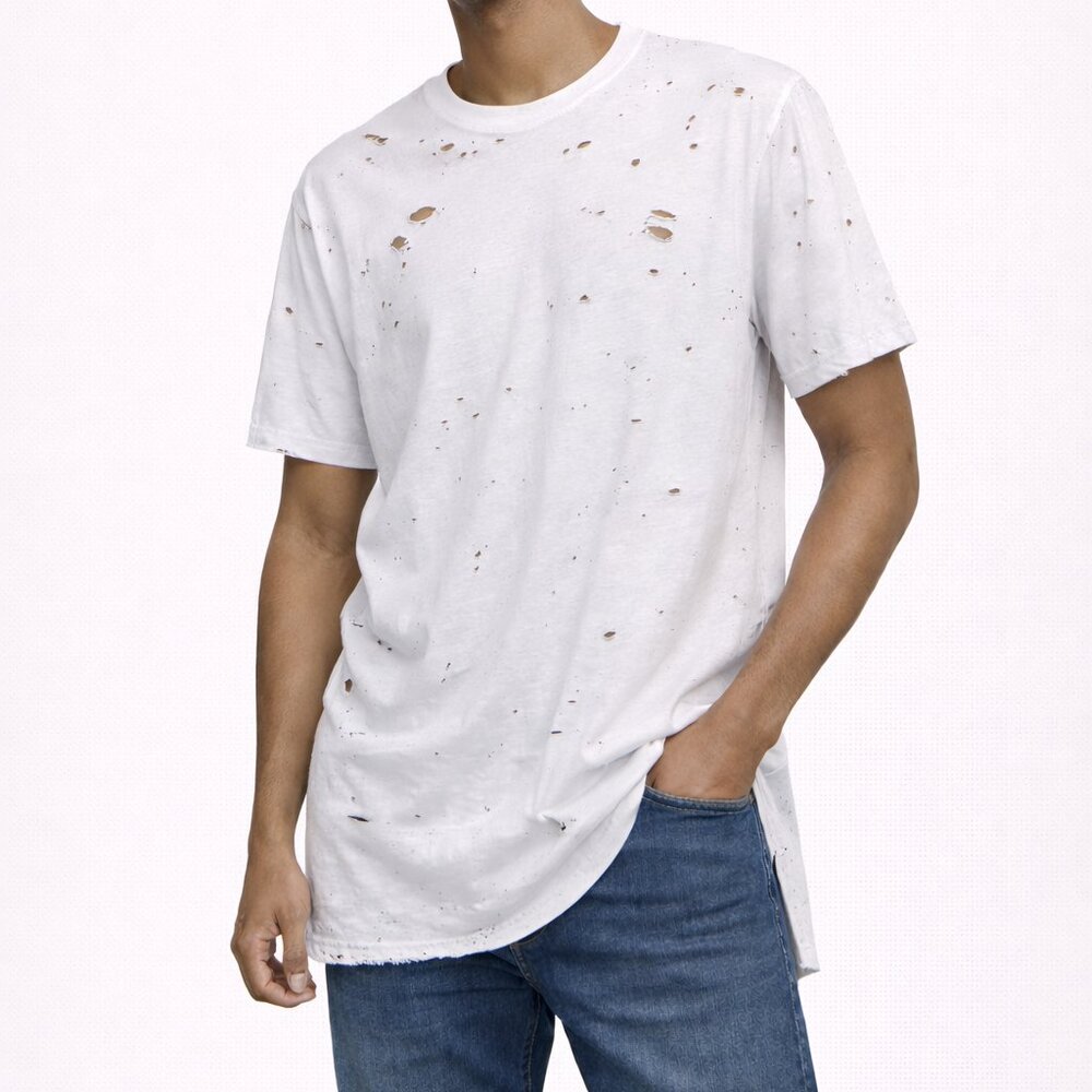H&M Distressed White Oversized T-Shirt – Size Medium